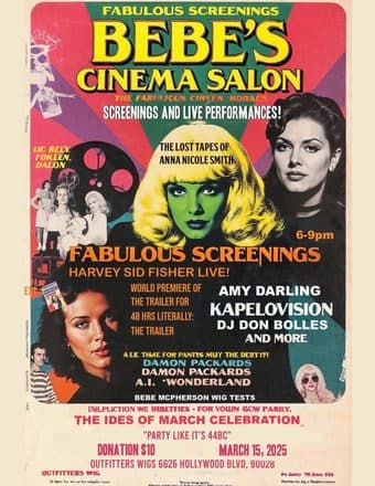 Bebe's Cinema Salon poster — fabulous screenings and live performances at Outfitters Wig